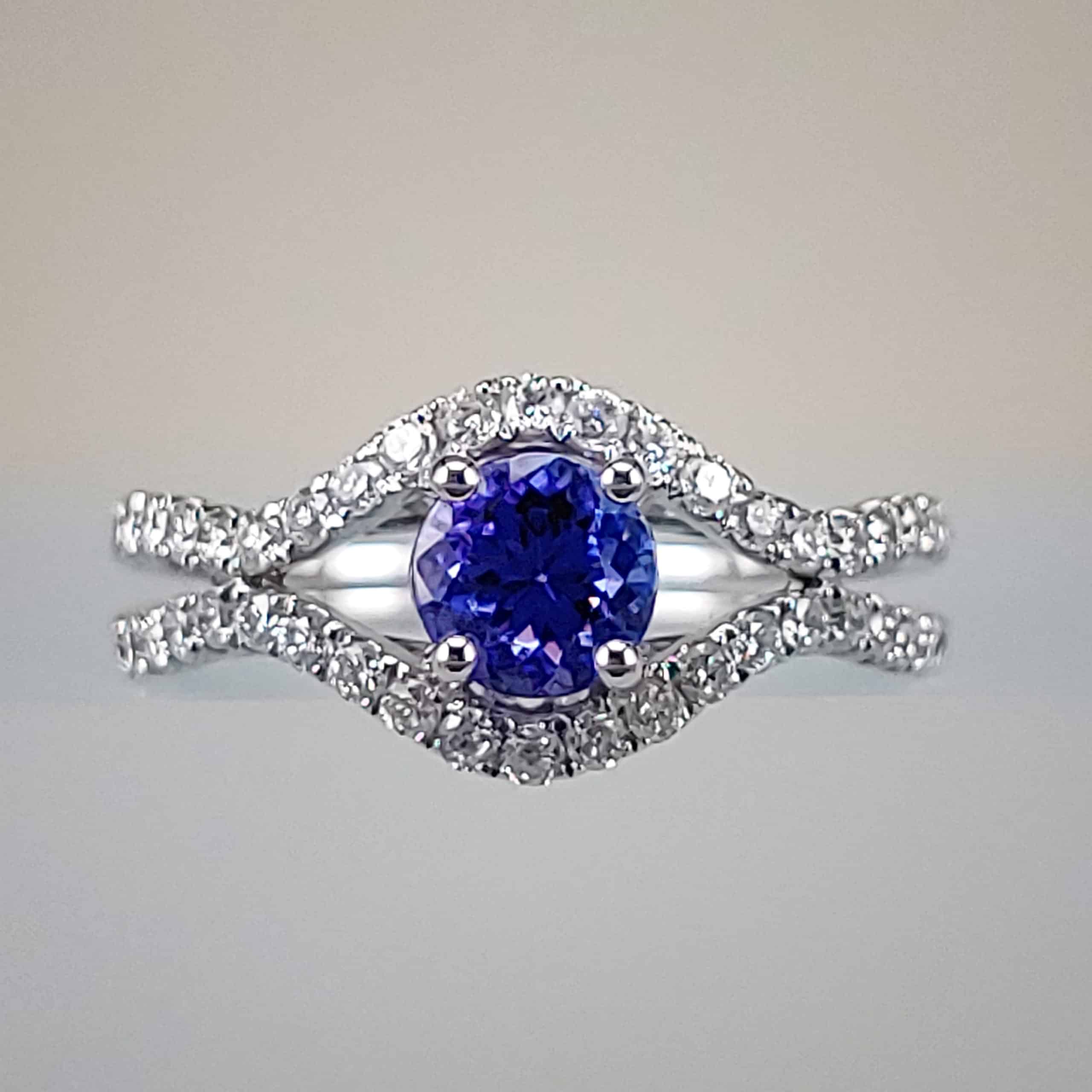 14K White Gold Round Tanzanite & Diamond Ring