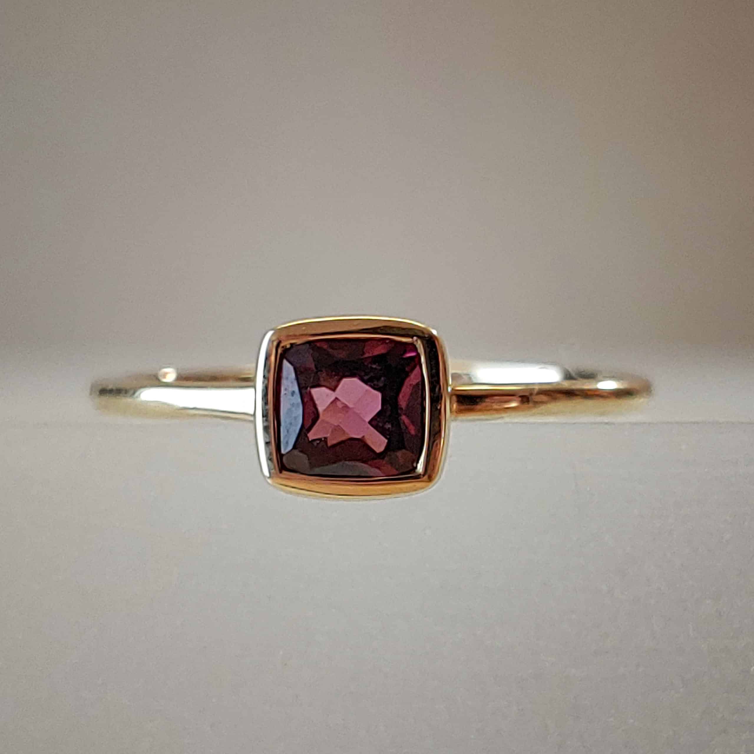 10K Yellow Gold Cushion-Cut Rhodolite Garnet Ring