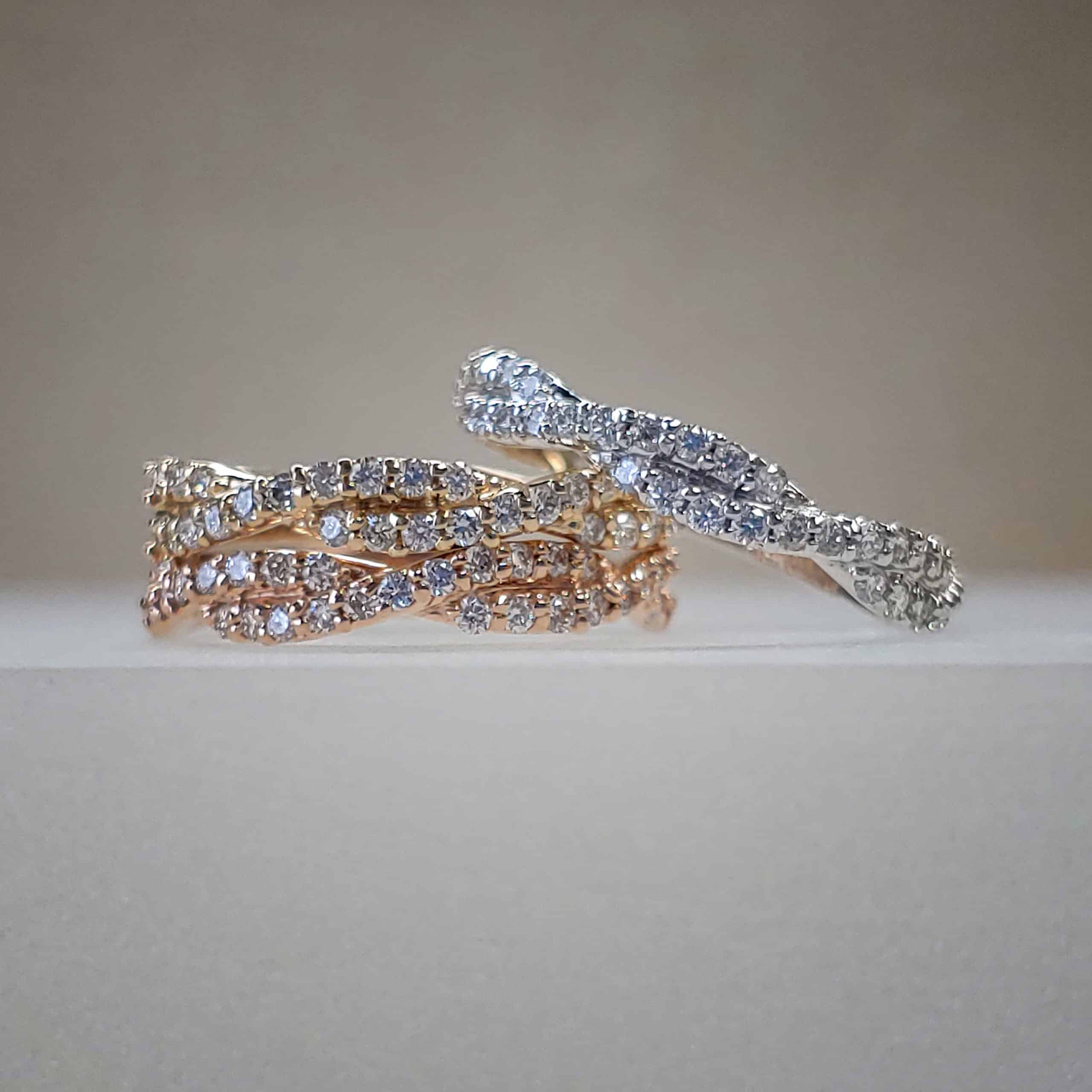 14K Stackable Diamond Rings in White, Yellow, & Rose Gold