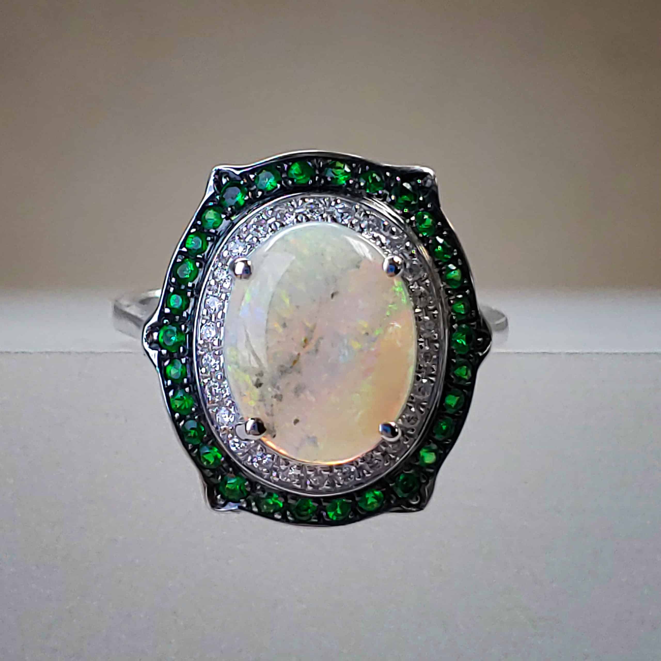 MJ Signature 1.26ct Oval Opal Center w Tsavorite Garnets & Round Brilliant Diamond