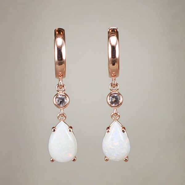 14k Rose Gold Pear-Cut Cabochon Opal Earrings w Bezel-Set Morganite Ends