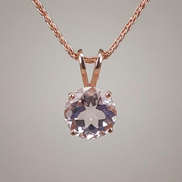14k Rose Gold Prong-Set Morganite Solitaire Pendant w 18in Chain