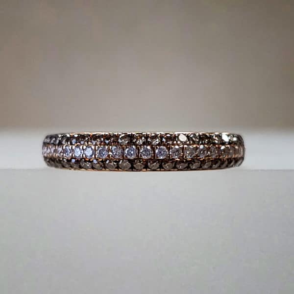 14k Rose Gold Natural Brown Diamond Pave Set Ring