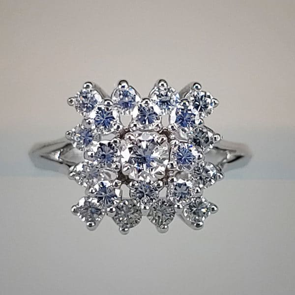 Diamond Starburst Ring w Round Brilliant Diamond Centerstone