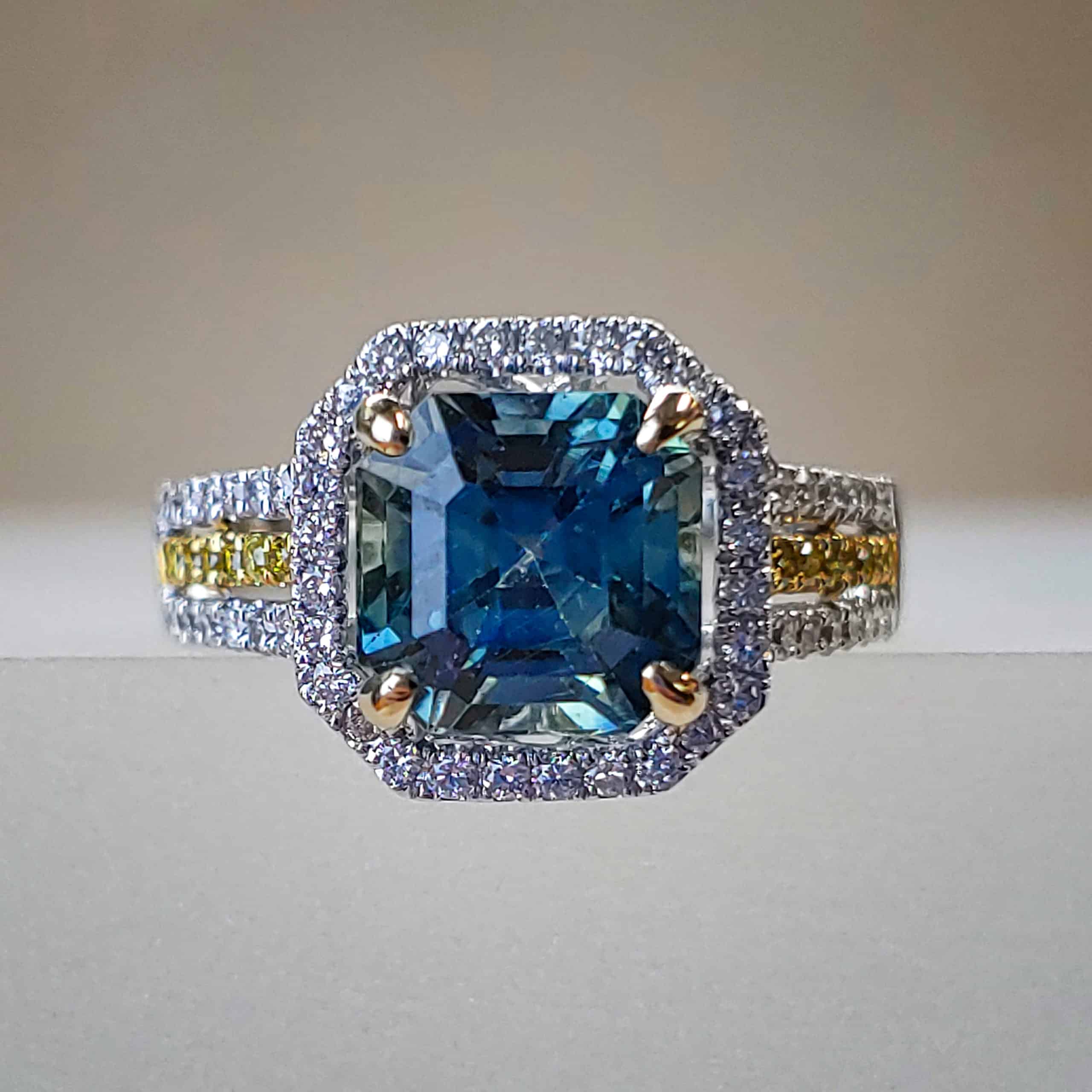 MJ Signature 18K White Gold Asscher-Cut Sapphire & Yellow Diamond Ring ...