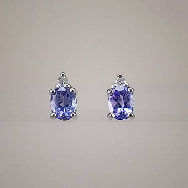 Platinum Set Oval-Cut Prong-Set Tanzanite w Round Brilliant Diamonds Earrings